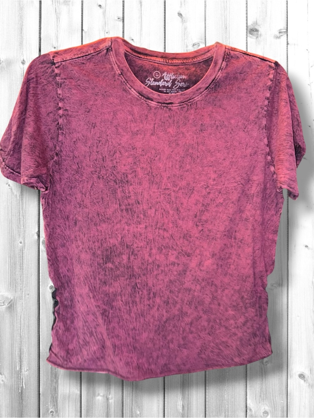 🌼AFFLICTION LACE UP SIDES  MARVELED TEE SHIRT-Burgundy/Black